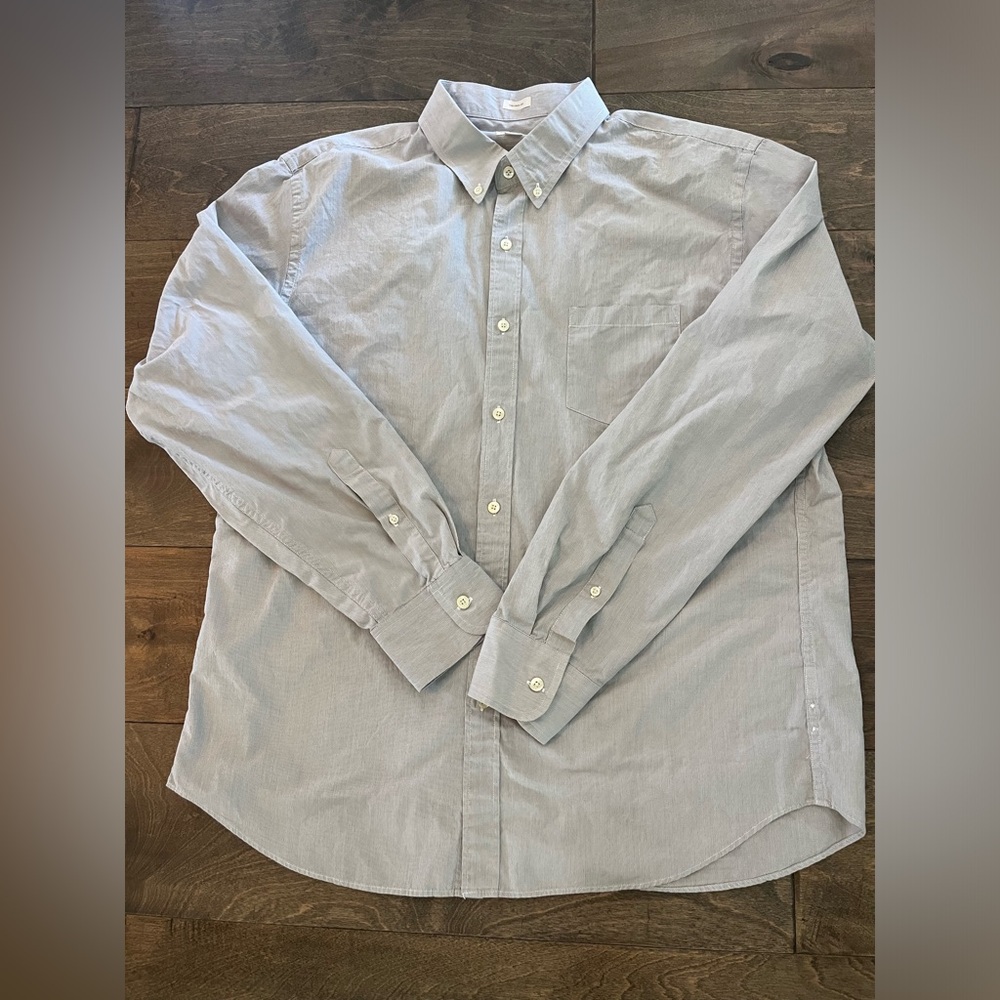 J. Crew Mens Tailored Fit Washed Casual XL Long Sleeve Gray Pinstriped Shirt